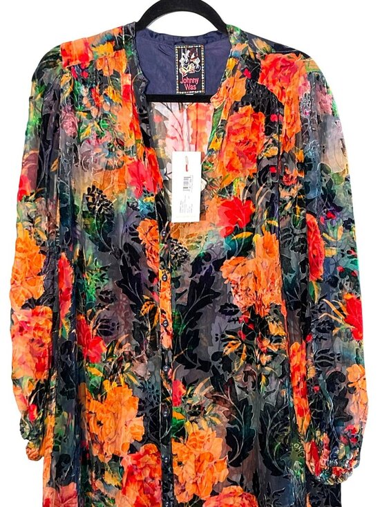 Johnny Was Renna Burnout Midi Floral Shift Dress Medium New - Picture 5 of 9